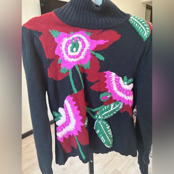 Farm Rio: Black Bold Colorful Flower Embroidered Knit Sweater - Picture 6 of 14